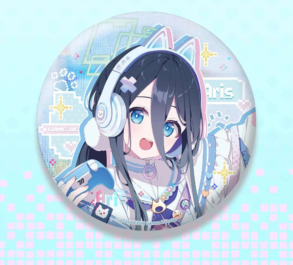 Aris SUPER NOVA LIVE round character badge, 75 mm design.