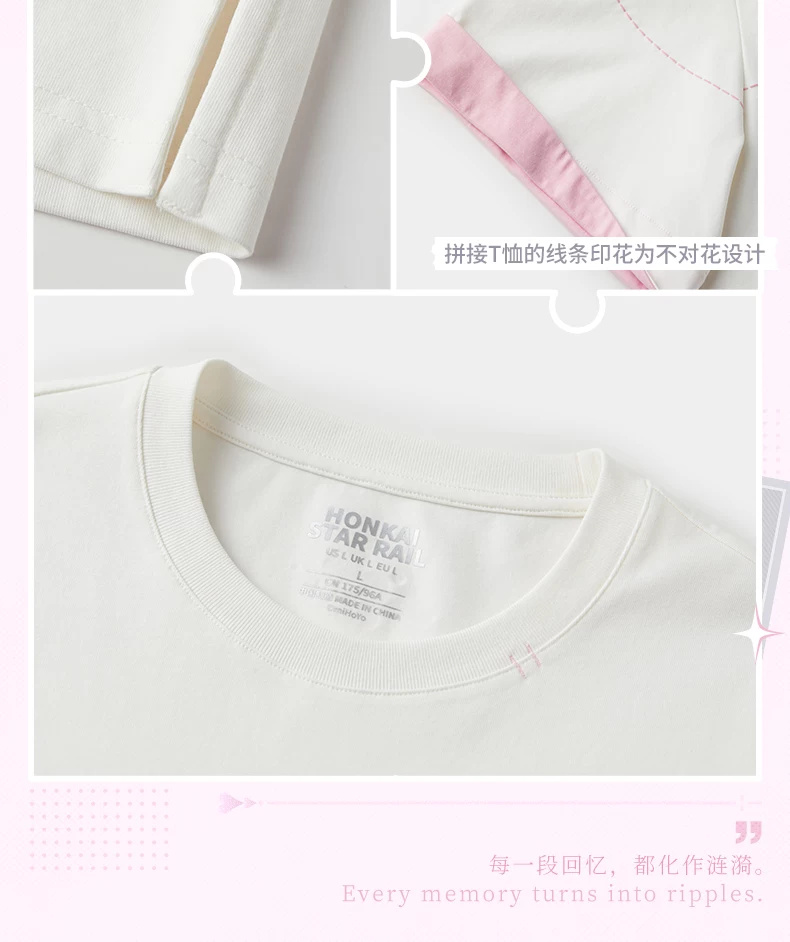 Contrast C T-shirt sleeve, hem and neckline details with a source notice that line-art sections may not match at seams.