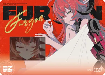 ZZZ card sample: Horizontal design with an inset window. Orange-and-red horned-character portrait. Inclusion is random.