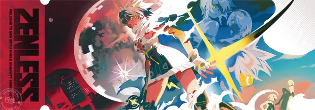ZZZ card sample: Wide Echoes of Silver action scene in red, blue and yellow. Inclusion is random.